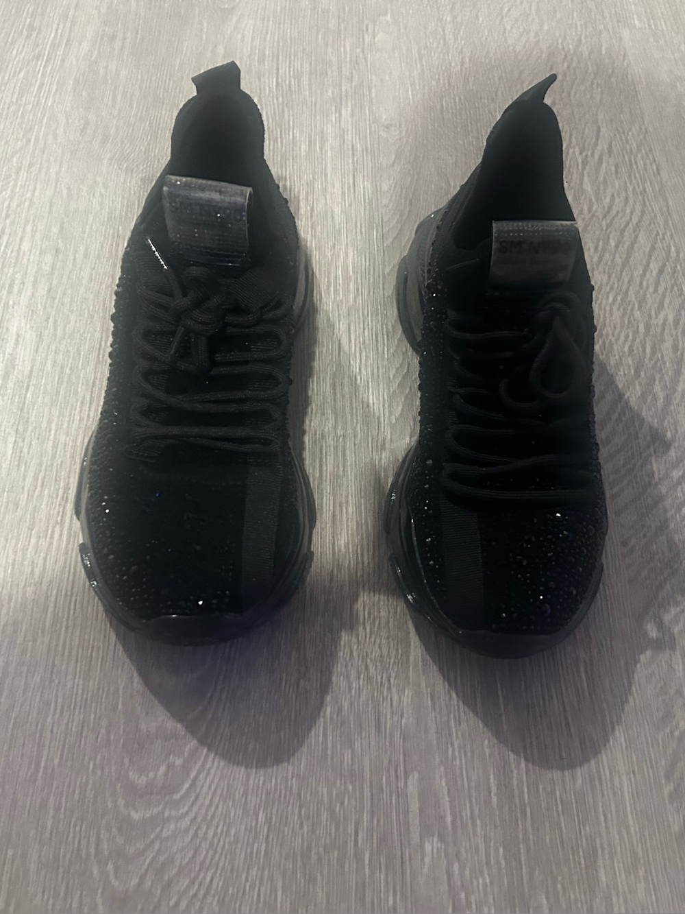 Women’s Rhinestone Black Knit Athletic Sneakers - Sleek Lightweight Design